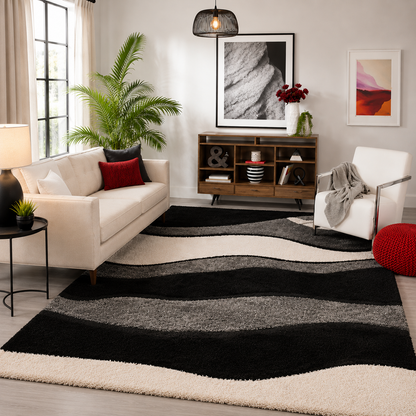 Luxury Multi Colour Waves Microfiber Carpet – Plush Feel with Anti-Skid Rubber Backing