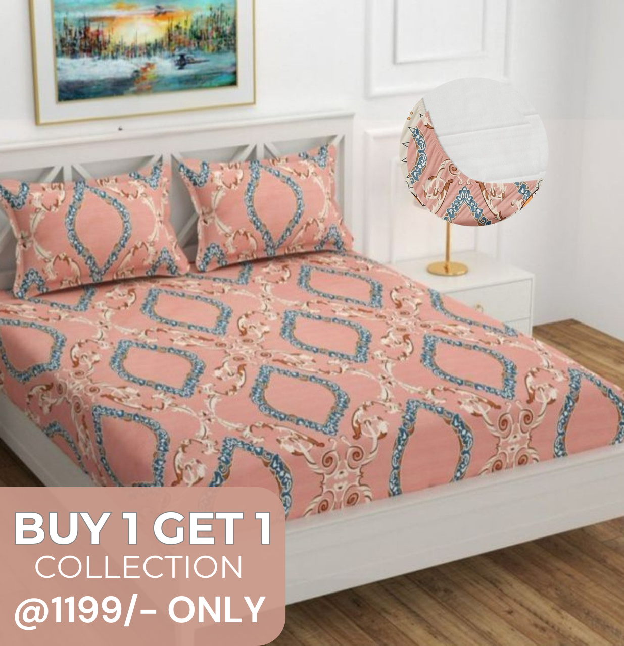 Kashyapa Rugs Microfiber Double Striped Fitted (Elastic) Bedsheet  (Pack of 1 Bedsheet + 2 Pillow Covers, Pink, cotton)