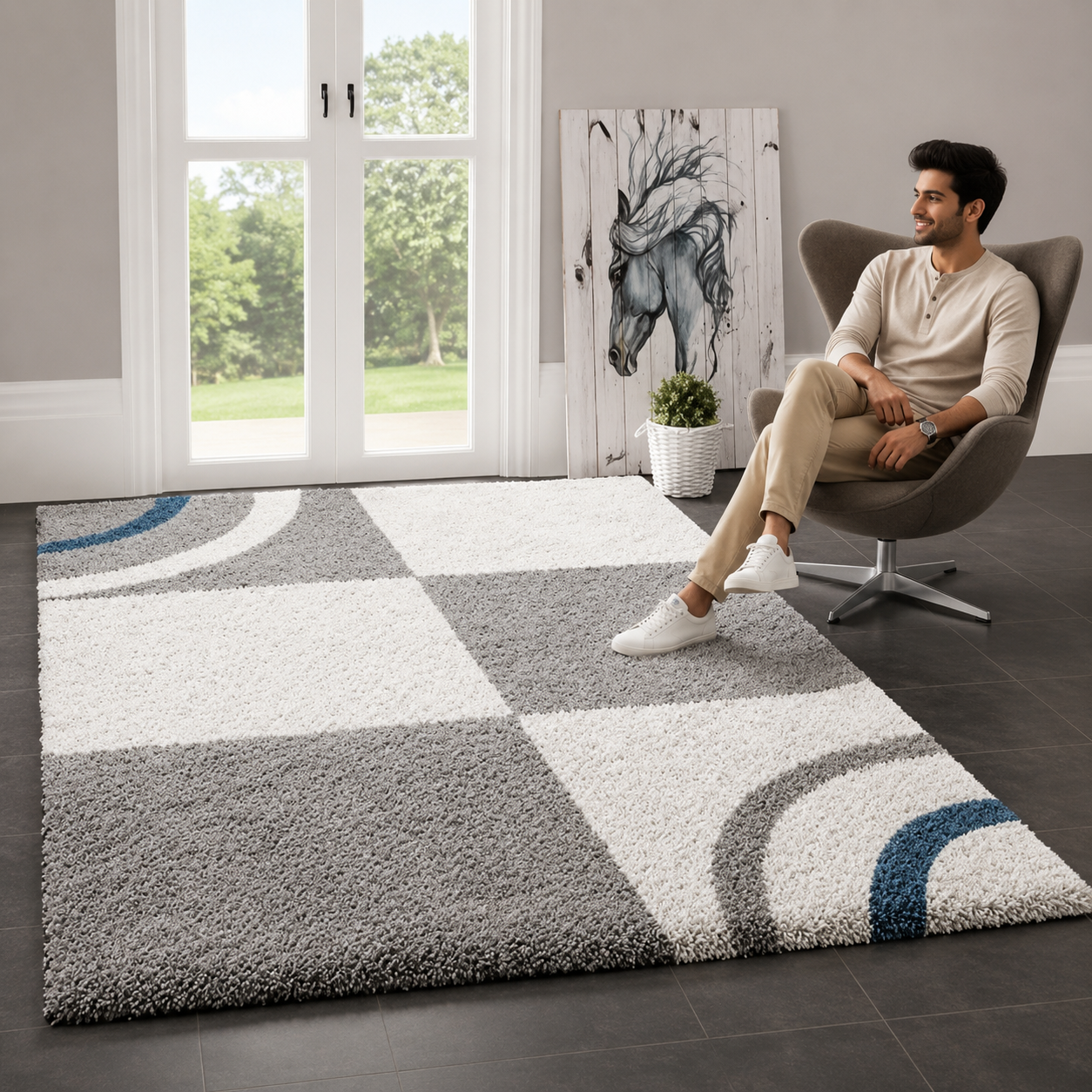 Micro Cream And Grey Abstract Designer Carpet