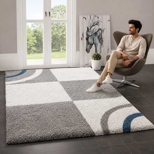 Micro Cream And Grey Abstract Designer Carpet