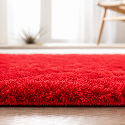 2 inch long pile Extra Fluffy Beautiful Red Premium Microfiber Bedside Runner - Soft Feel, Anti-Skid Rubber Backing