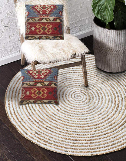 Natural Jute and Cotton Ecofriendly Round Carpet.