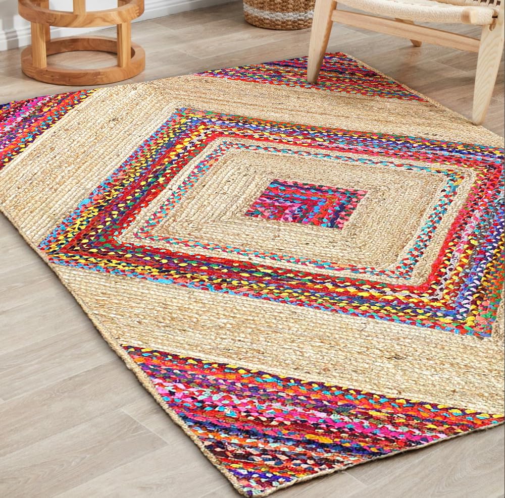 Kashyaparugs handwoven braided 100% natural jute and cotton chindi premium rectangle carpet – eco-friendly, artisan crafted