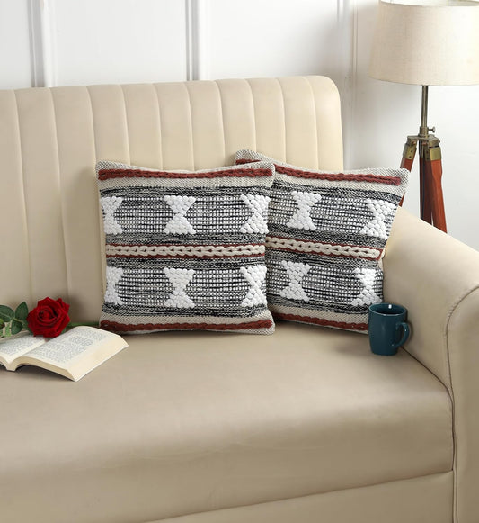 Boho Cushion Cover Handmade Design work Home Decorative Pit Loom Pillow Cover for Sofa, Couch . (Set of 1)