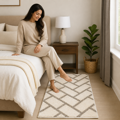 Soft Premium Micro Ivory & Mix, Multi Colour Waves Kitchen & Bedside Runner -  Soft Feel, Anti-Skid Rubber Backing