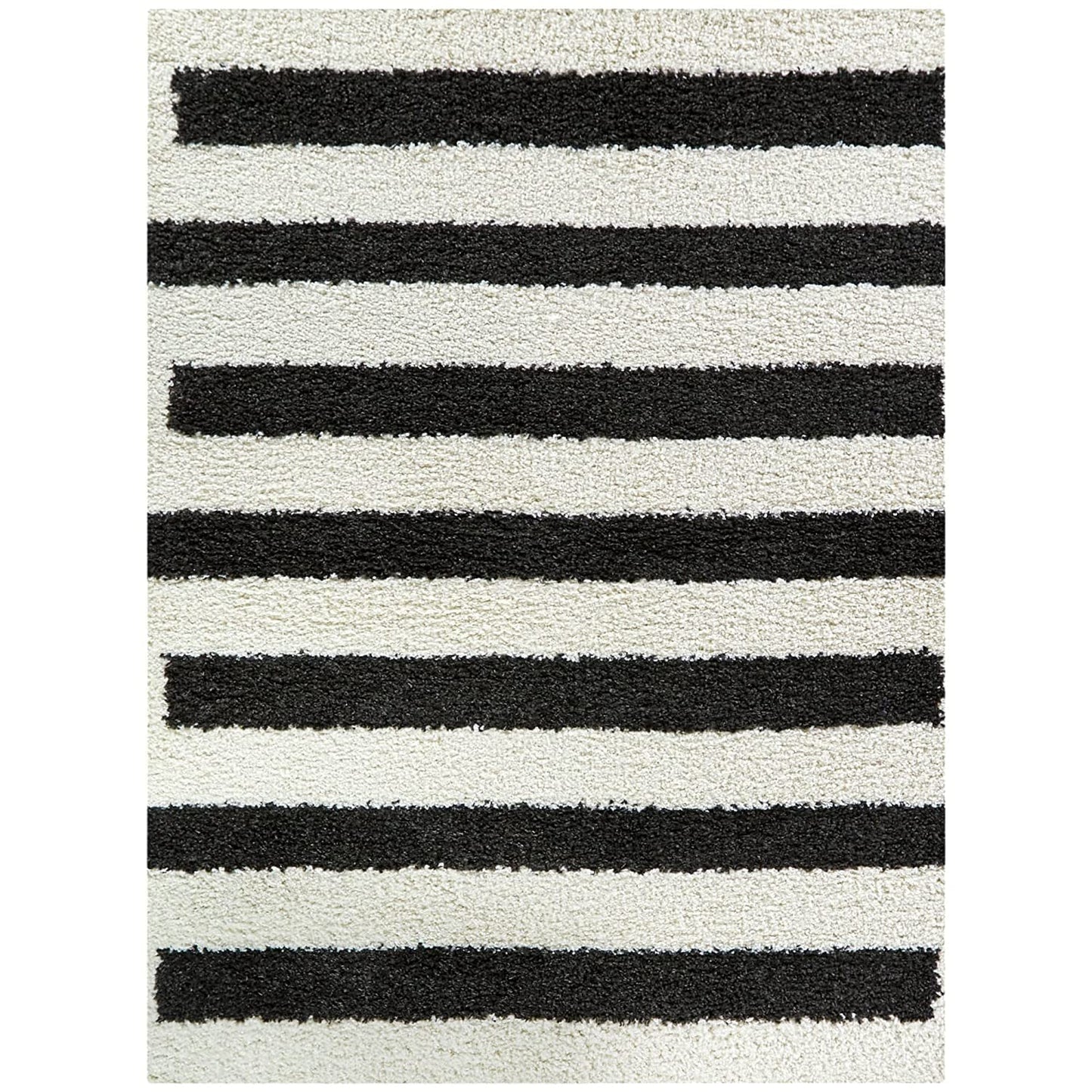 Handmade Microfiber Carpet for Living Room Bedroom Hall & Home - Black & Ivory