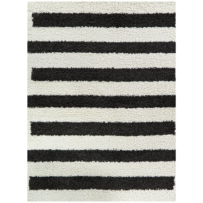 Handmade Microfiber Carpet for Living Room Bedroom Hall & Home - Black & Ivory
