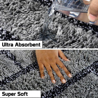Kashyapa Rugs Collection -Affordable Mat for Floor Black & Grey Super Soft Microfiber Door Mats for Home & Office.