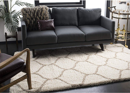 Ivory With Grey lining Moroccan Super Soft Microfiber Fluffy Rug.