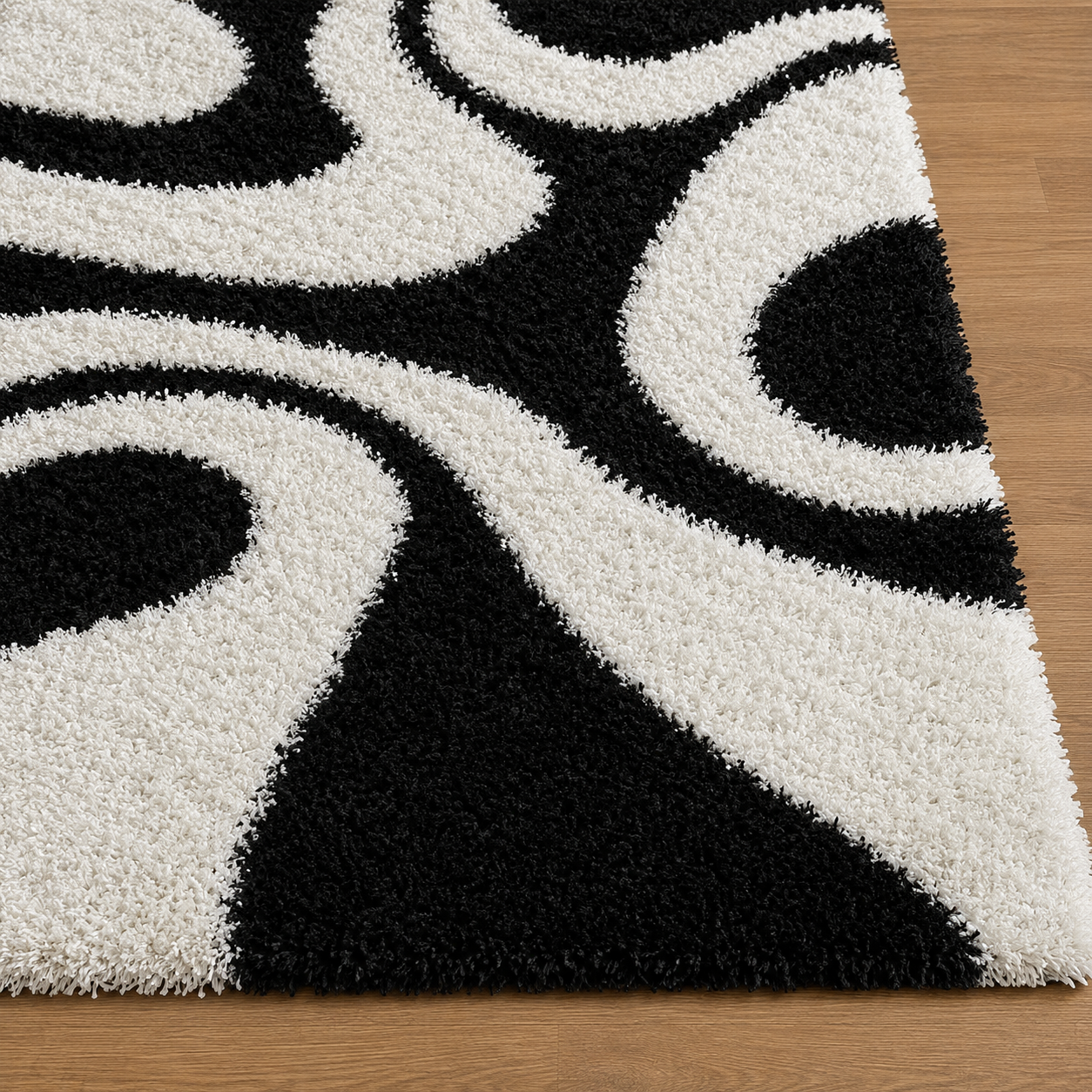 Black & White Microfiber Living Room Shaggy Carpet