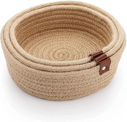 Mini Rope Storage Natural Handwoven Jute Shelf Basket For Your Home & Kitchen - Pack of 3 (SET OF 3, Beige)
