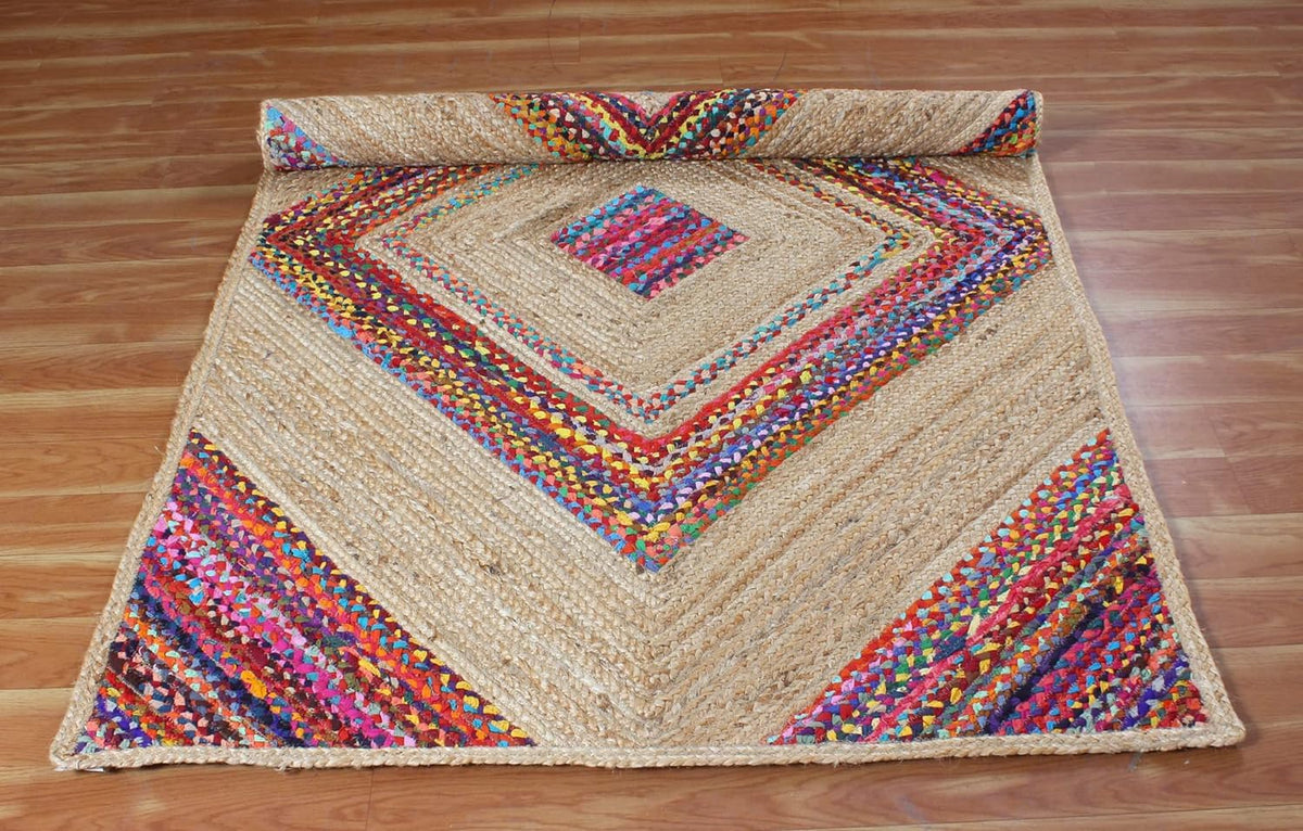 Handwoven Braided Natural Jute & Cotton Chindi premium design Rug – Multiple Sizes