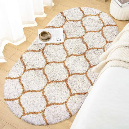 Premium Mustard-Ivory Moroccan Style Shaggy Rug – Plush Soft Touch, Non-Slip Rubber Base