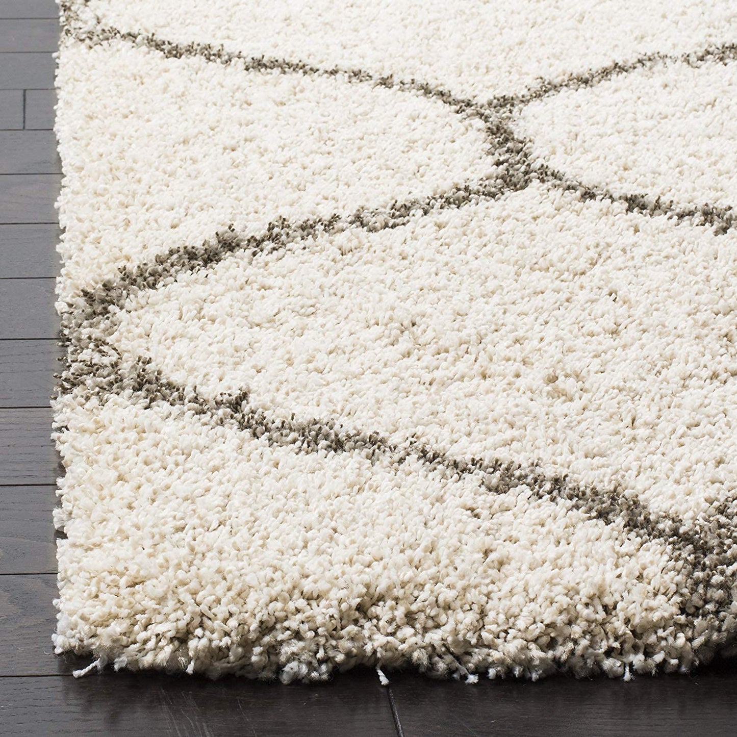 Ivory With Grey lining Moroccan Super Soft Microfiber Fluffy Rug.