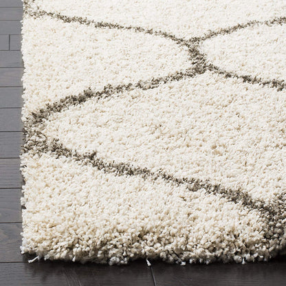 Ivory With Grey lining Moroccan Super Soft Microfiber Fluffy Rug.