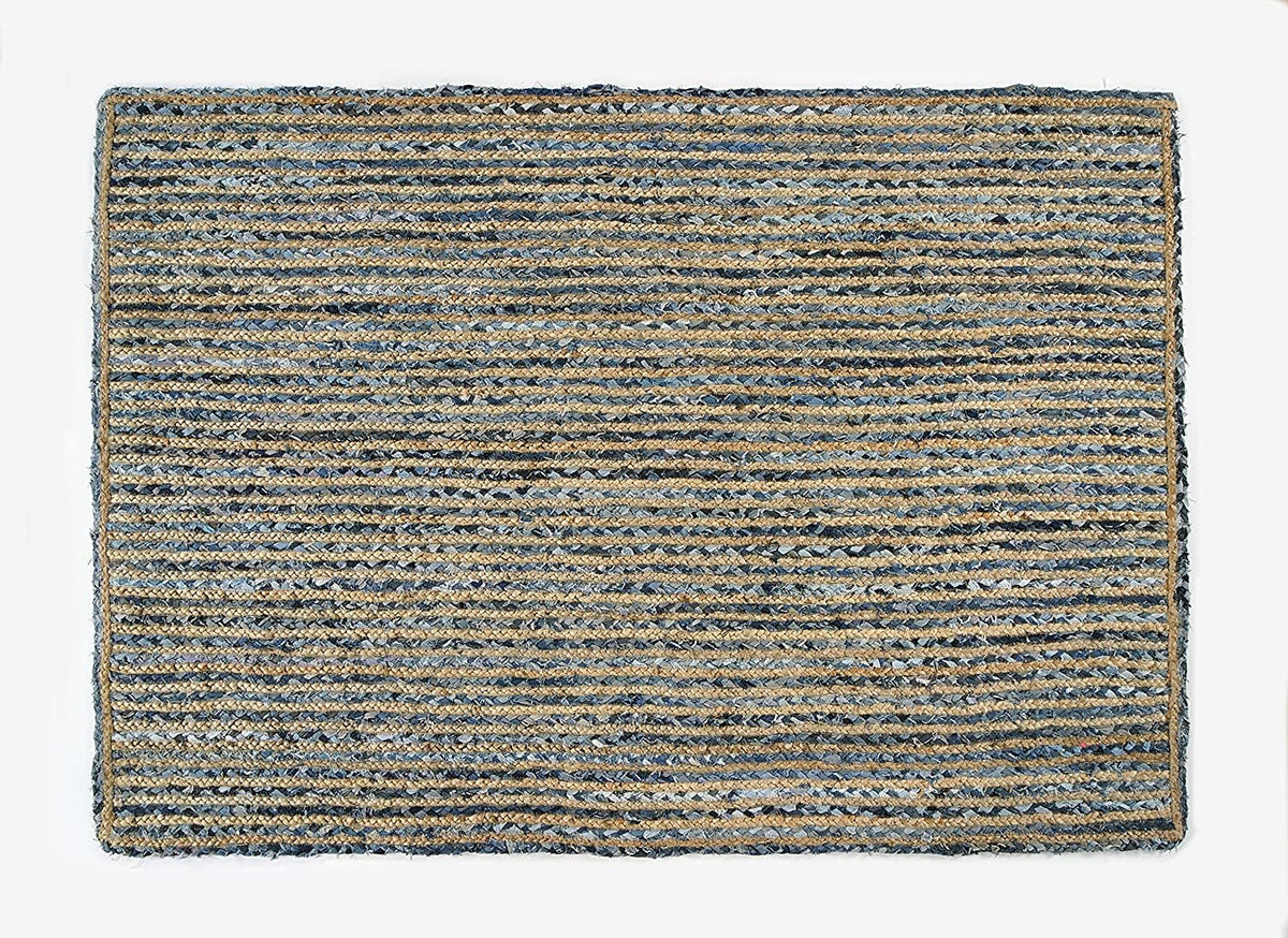 Jeans With Natural Jute Hand Braided Rugs.
