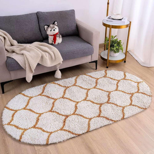 Mustard-Ivory Oval Shape Premium Micro Runner - Soft Feel, Anti-Skid Rubber Backing