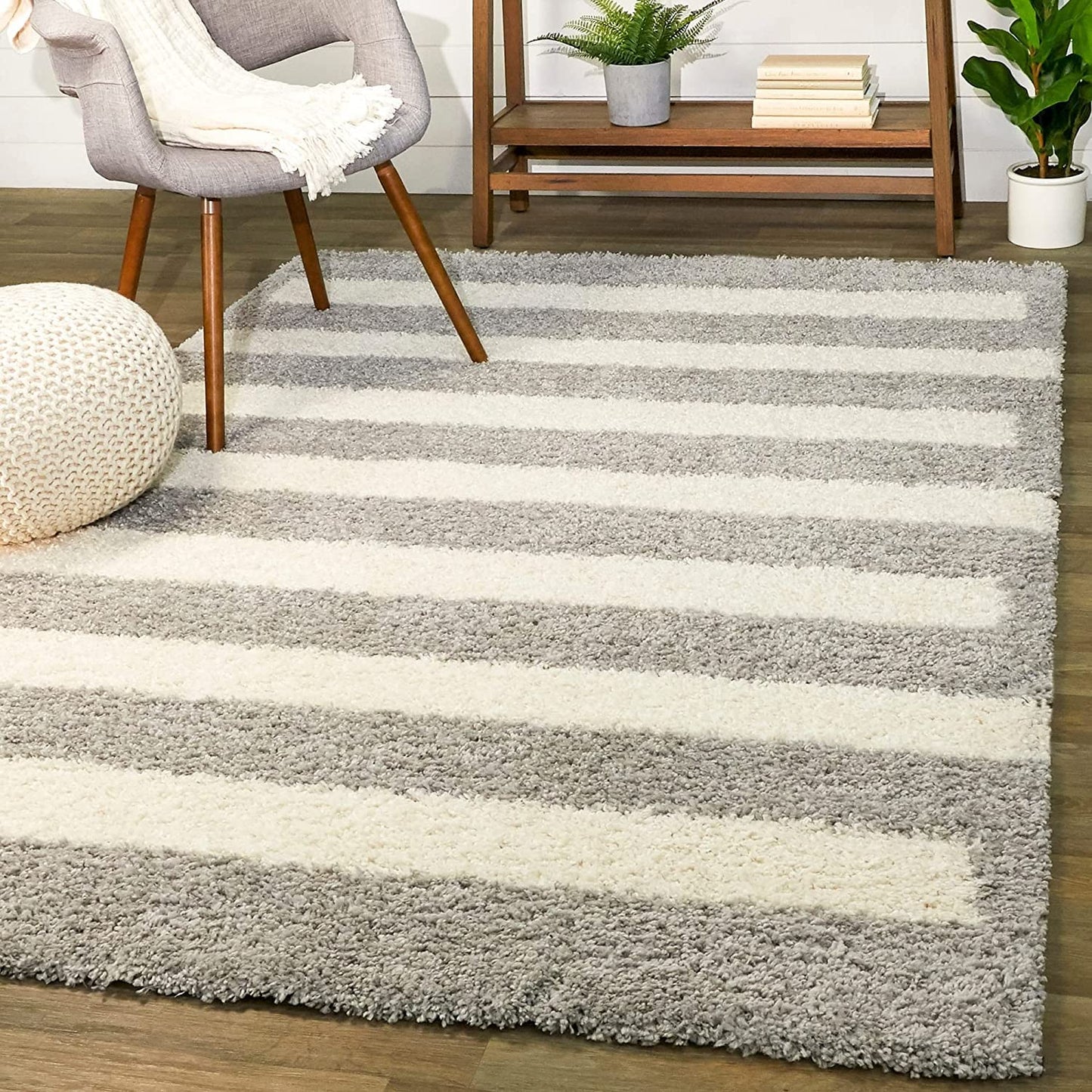 Kashyapa Rugs Collection - Ivory With Grey Shaggy Rug For Soft touch Microfiber Hand tufted Carpet