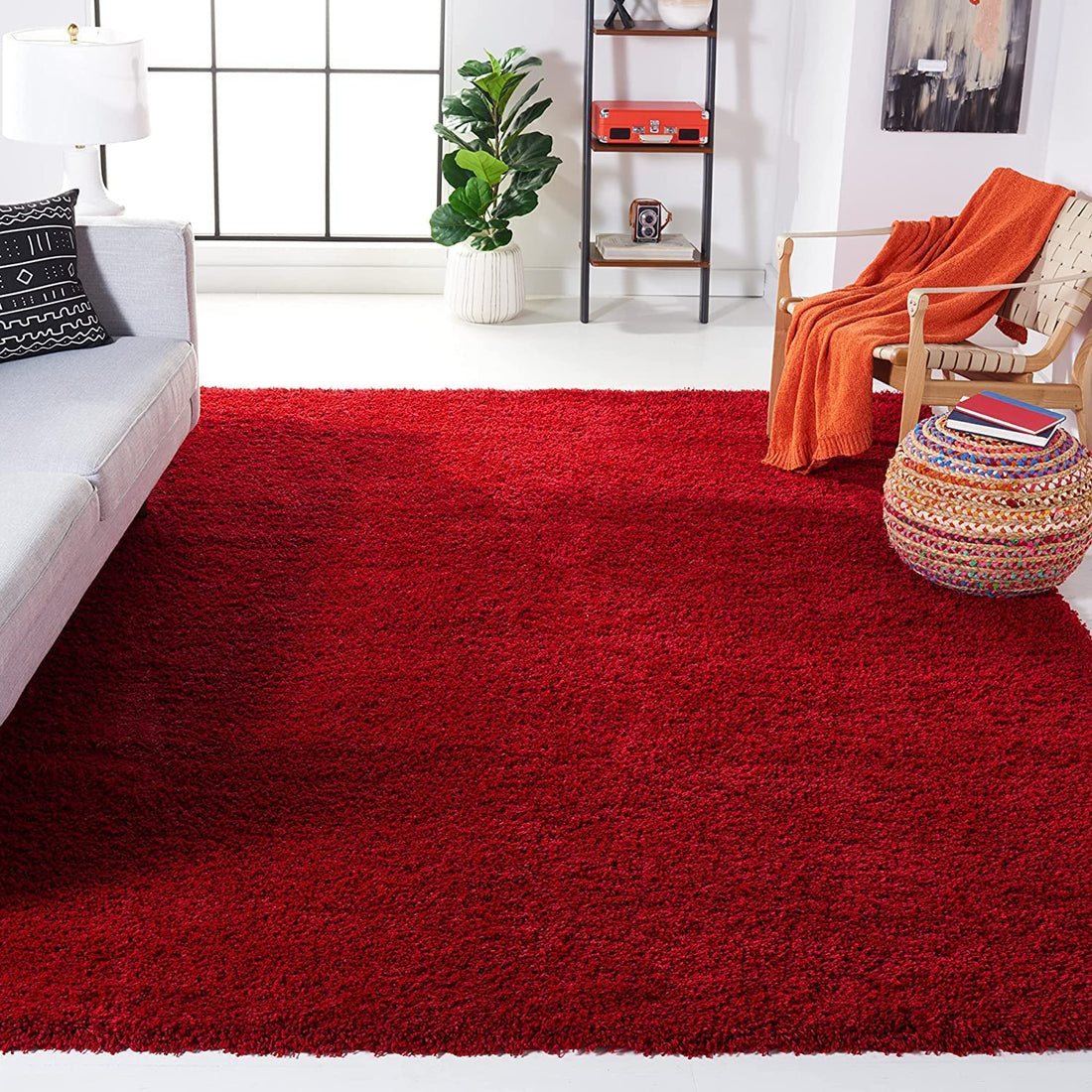 Luxury Red Plain Micro Fluffy Living Room Carpet – Extra Soft with Anti-Skid Backing