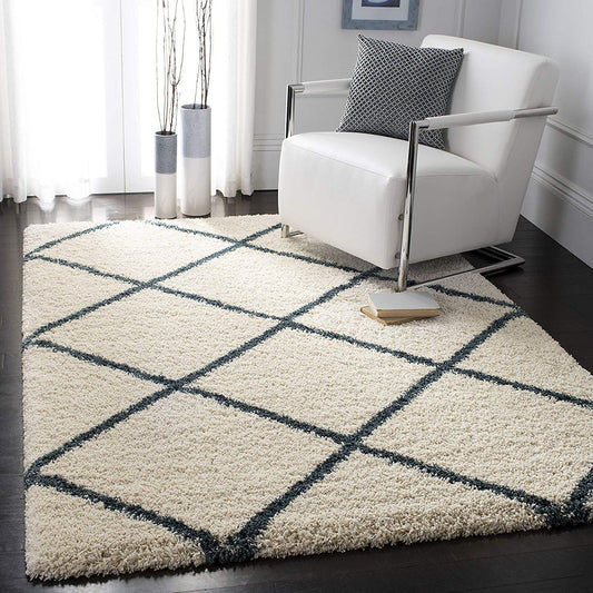 Premium Cross Pattern Soft Microfiber Carpet – Ivory & Grey – Soft Feel & Anti-Skid Rubber Backing