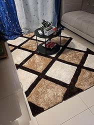 Kashyapa Rugs Collection - Coffee & Beige Luxurious Carpets Super Soft & Plush Modern 3D Shaggy Rug for Living Room Bedroom and Hall