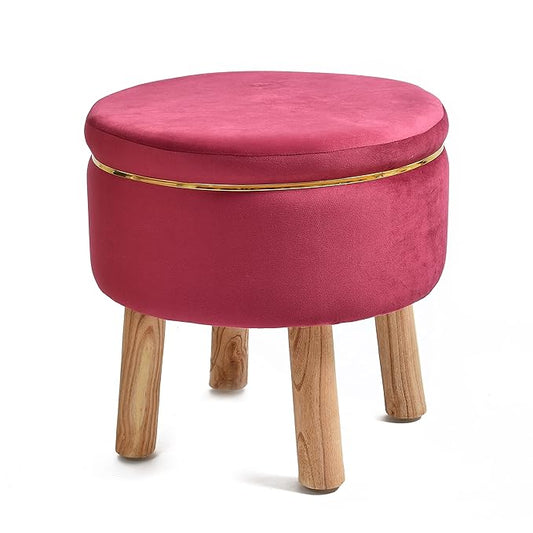 Kashyapa Rugs Collection - Presents Pouffes Stool for Living Room Sitting Furniture Wooden Velvet Puffy Stool Footrest Footstool Pouf for Home Decor, Dressing Table Stool(Multicolor) (Pink) pack of 1 pic