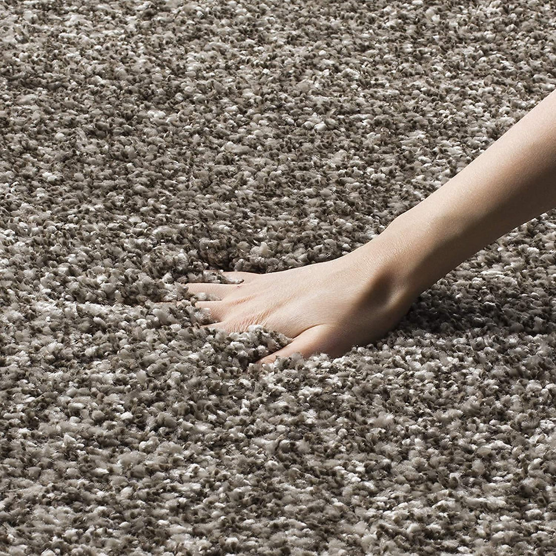 Ivory & Grey 2 inch long pile Shaggy Rug – Luxurious Hand-Tufted Microfiber Carpet – Extra Soft Feel with Anti-Ski Backing