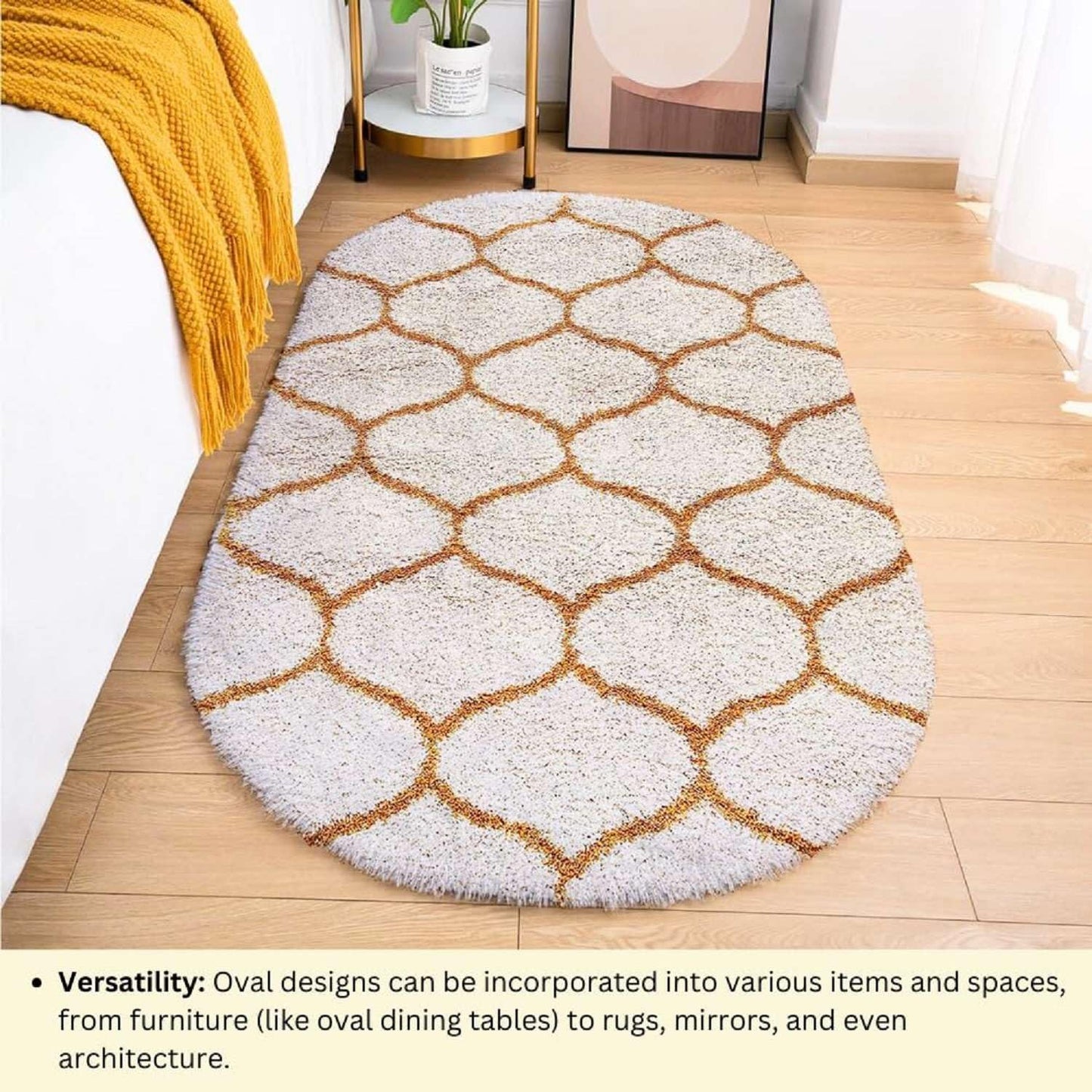 Mustard-Ivory Oval Shape Premium Micro Runner - Soft Feel, Anti-Skid Rubber Backing