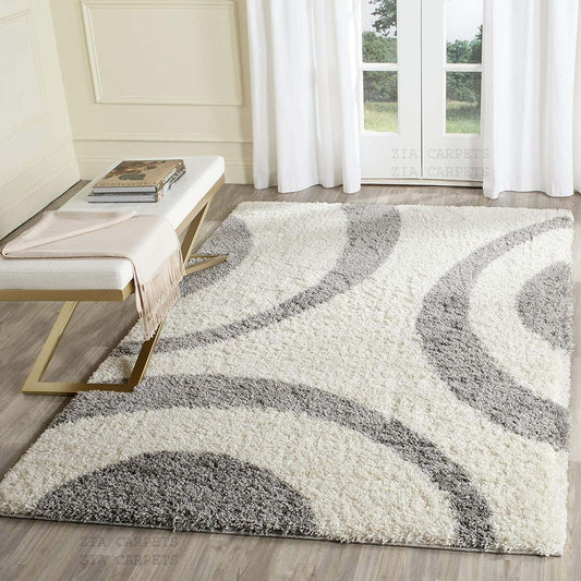 Ivory With Grey Soft Microfiber Carpet