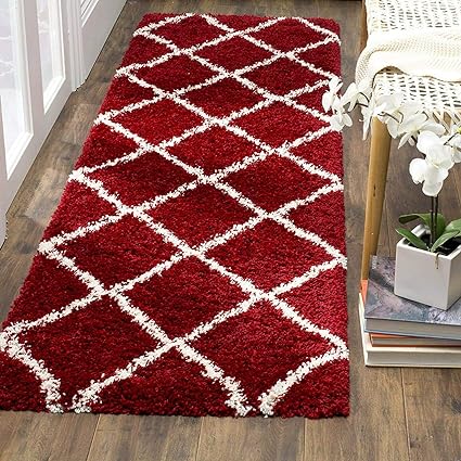 Maroon & Ivory  Microfiber Bedside Runner - Soft Feel, Anti-Skid Backing