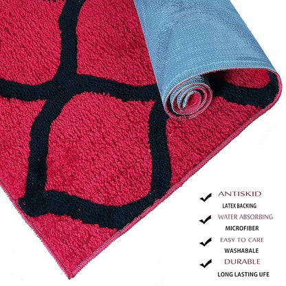 Red & Black Geometric Bedside Runner – Soft Microfiber, Anti-Skid Rubber Backing