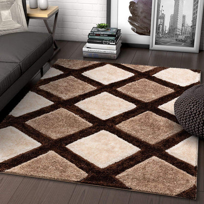 Kashyapa Rugs Collection - Coffee & Beige Luxurious Carpets Super Soft & Plush Modern 3D Shaggy Rug for Living Room Bedroom and Hall