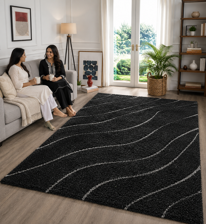 Micro Waves Carpet In Black And White.
