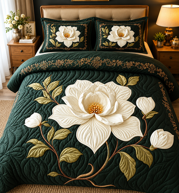 Premium 7D Floral Quilted Vision King Size Bedsheet Set