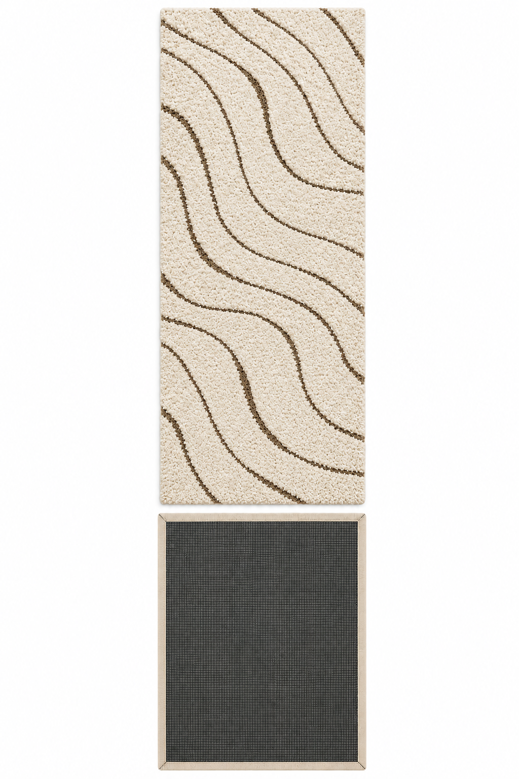 Ivory with Beige Wave Pattern Premium Microfiber Runner – Soft Feel with Anti-Skid Backing