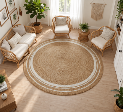 Natural Jute and Cotton Ecofriendly Carpet Round.