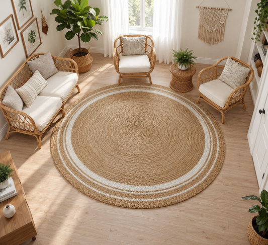 Natural Jute and Cotton Ecofriendly Carpet Round.