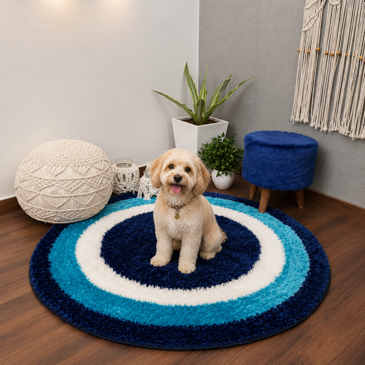 Multi Colour Soft Handmade Round Shaggy Carpet