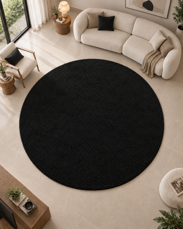 Premium Black Round Rug – 12 mm Low Pile, Soft Feel, Modern Elegant Design