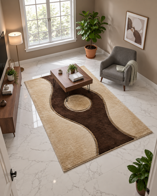Brown & Beige Shaggy Carpet – Soft Feel with Anti-Skid Backing