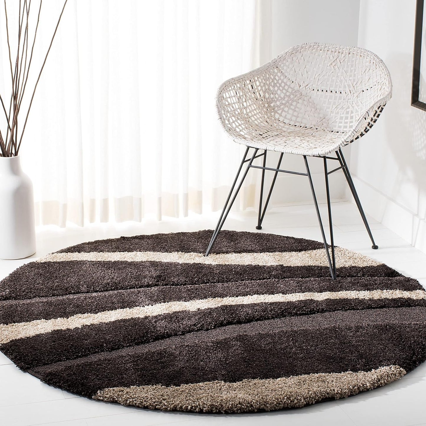 Kashyapa Rugs Collection- Coffee with beige Color Extra Soft Microfiber  Round Carpet.