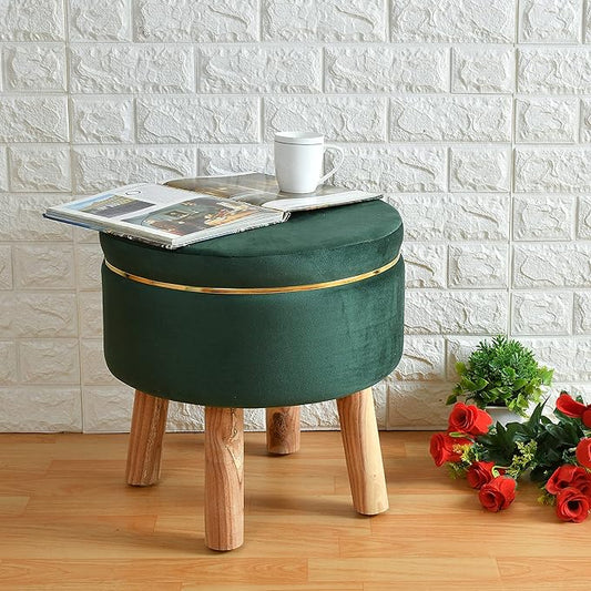 Kashyapa Rugs Collection - Ottoman Pouf Stool for Living Room, 16x16x16 Inch, Green