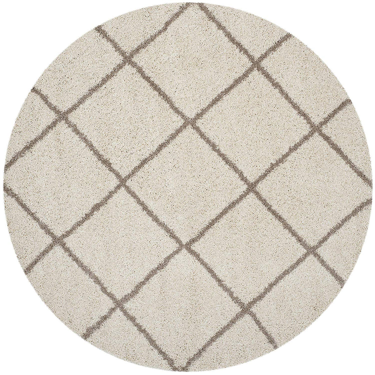 Elegant Ivory & Beige Loom Made Round Shaggy Rug – Fluffy, Soft Feel with Anti-Skid Backing