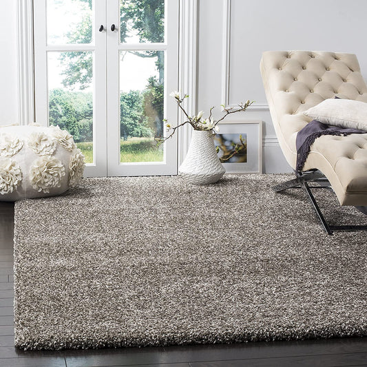 Ivory & Grey Micro Shaggy Rug – Luxurious Hand-Tufted Microfiber Carpet – Soft Feel with Anti-Skid Rubber Backing
