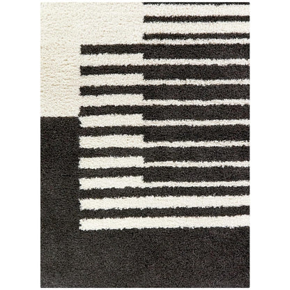 Kashyapa Rugs Collection - Latest Loom Tufted Black with Ivory Ultra Soft Anti Skid Handwoven Microfiber Shag Rug