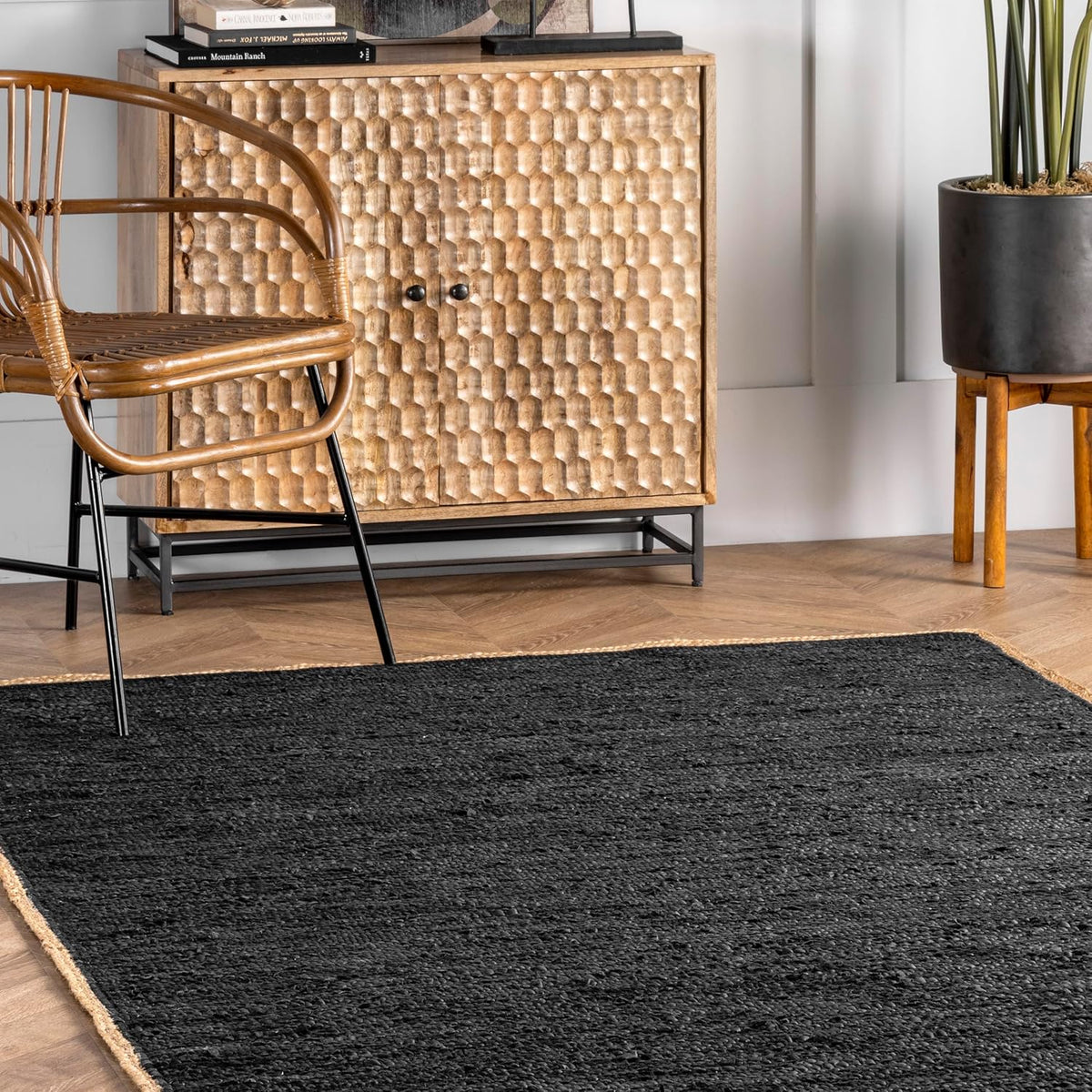 Kashyapa Rugs - Natural & Black Double Border Jute Area Rug.