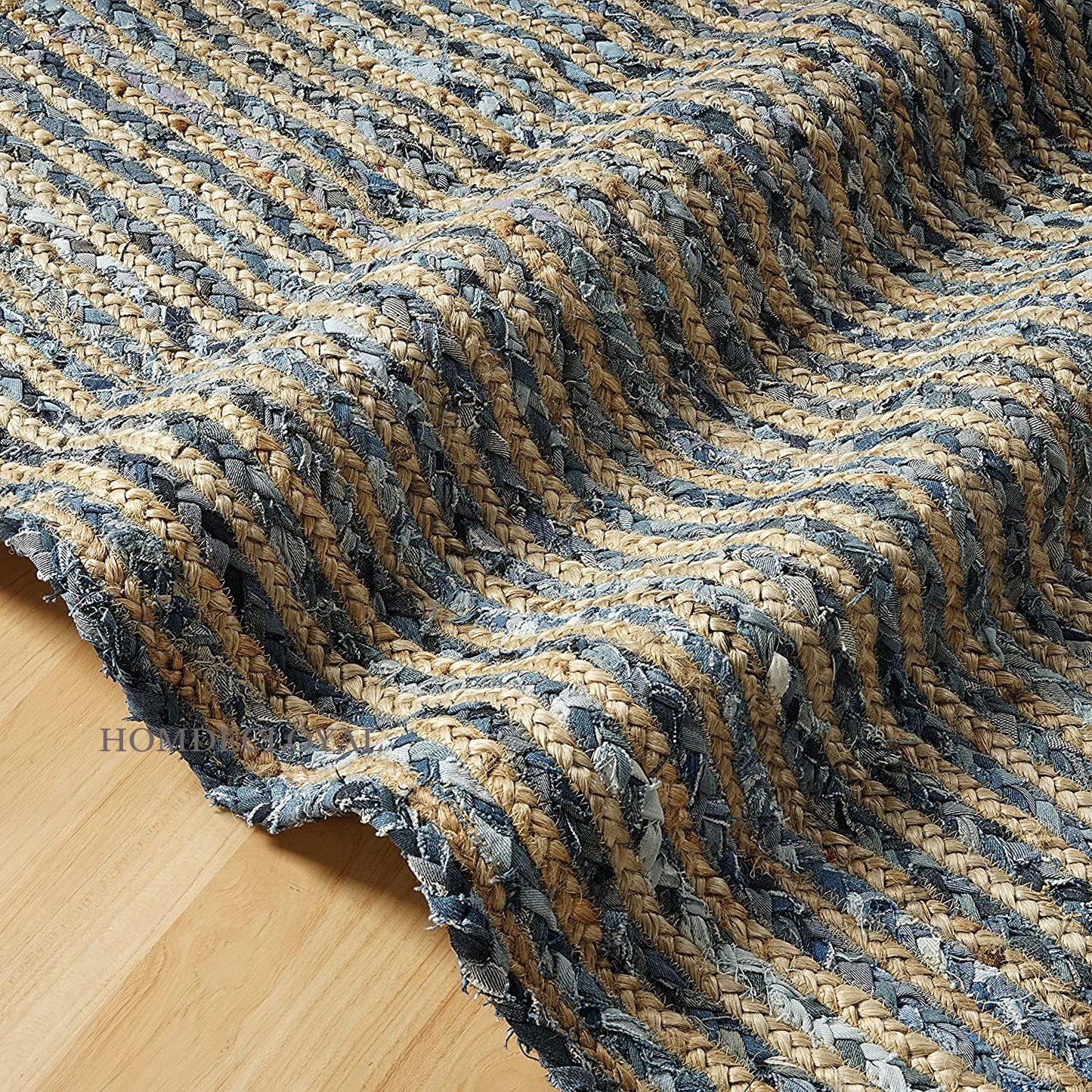 Jeans With Natural Jute Hand Braided Rugs.