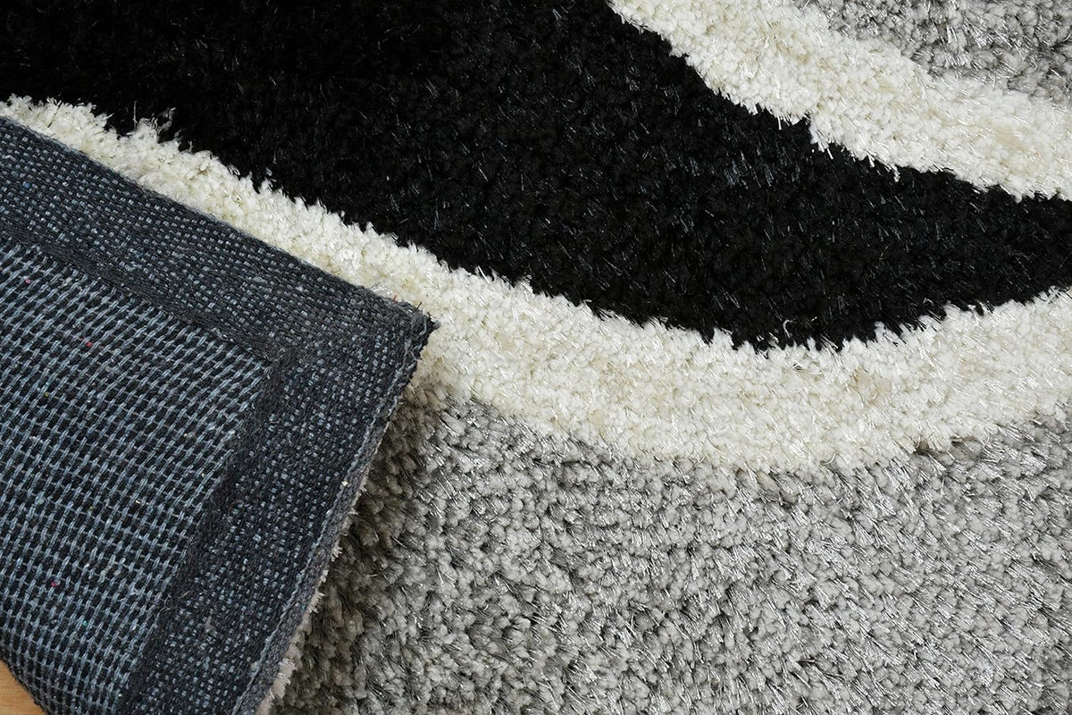 Black, White & Grey Abstract Wave Pattern Bedside Runner with Anti-Skid Backing