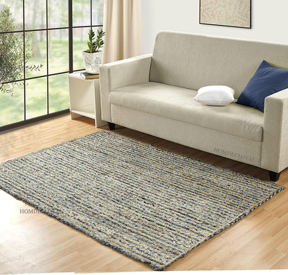 Jeans With Natural Jute Hand Braided Rugs.