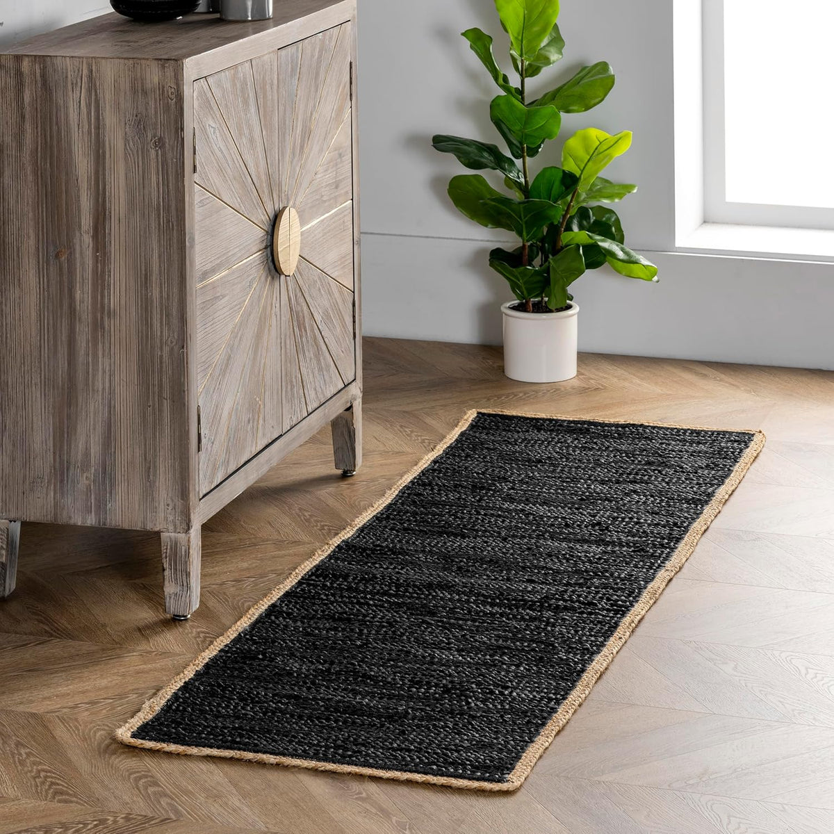 Kashyapa Rugs - Natural & Black Double Border Jute Area Rug.